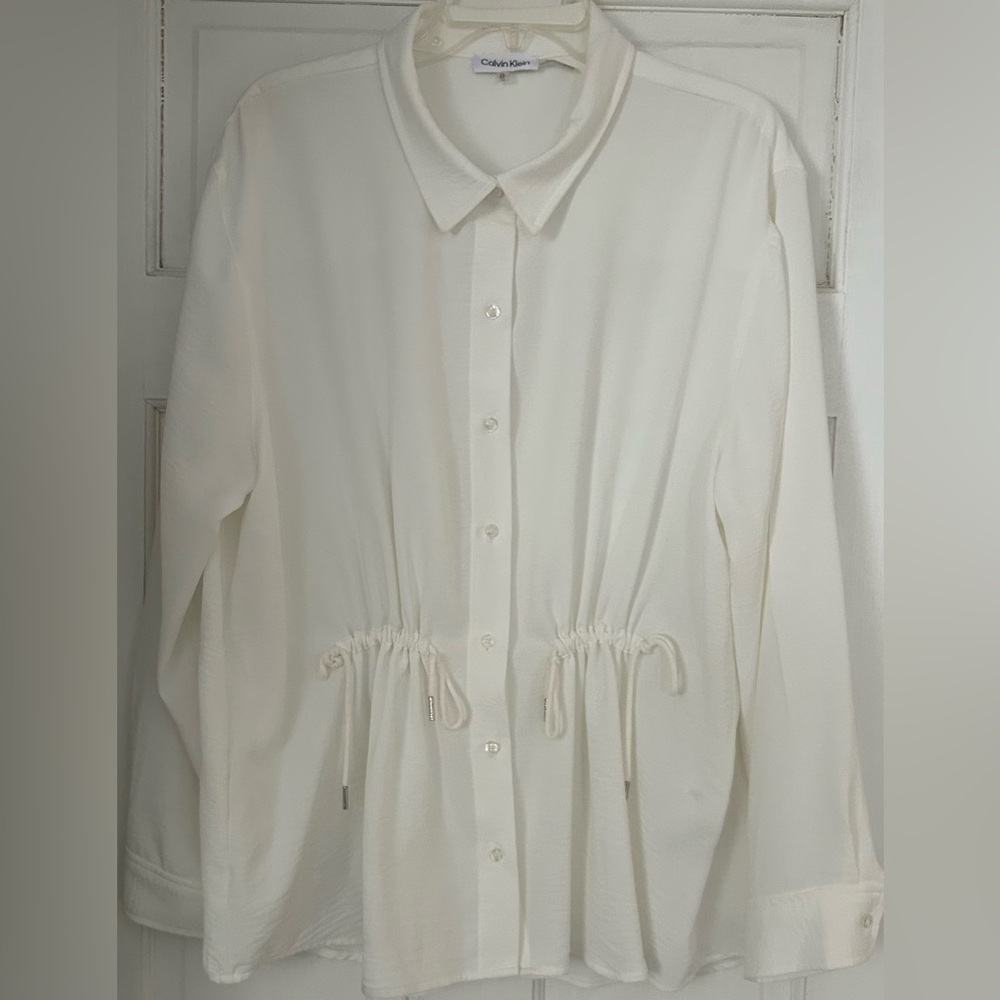 Calvin Klein Off White Button-Front Long Sleeve Blouse–XL – Excellent Condition
